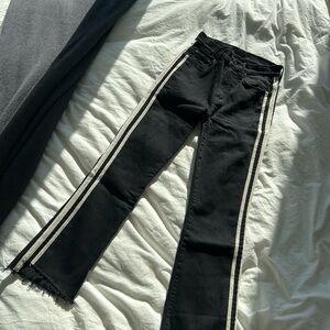 MOTHER Black Crop Frayed Jeans with Cream Stripe
